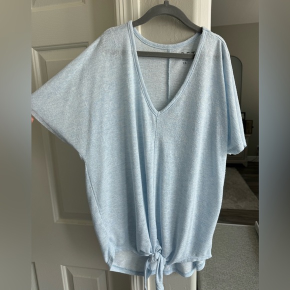 Anne Taylor Loft XS sort sleeve keyhole tie waist top - Picture 4 of 6